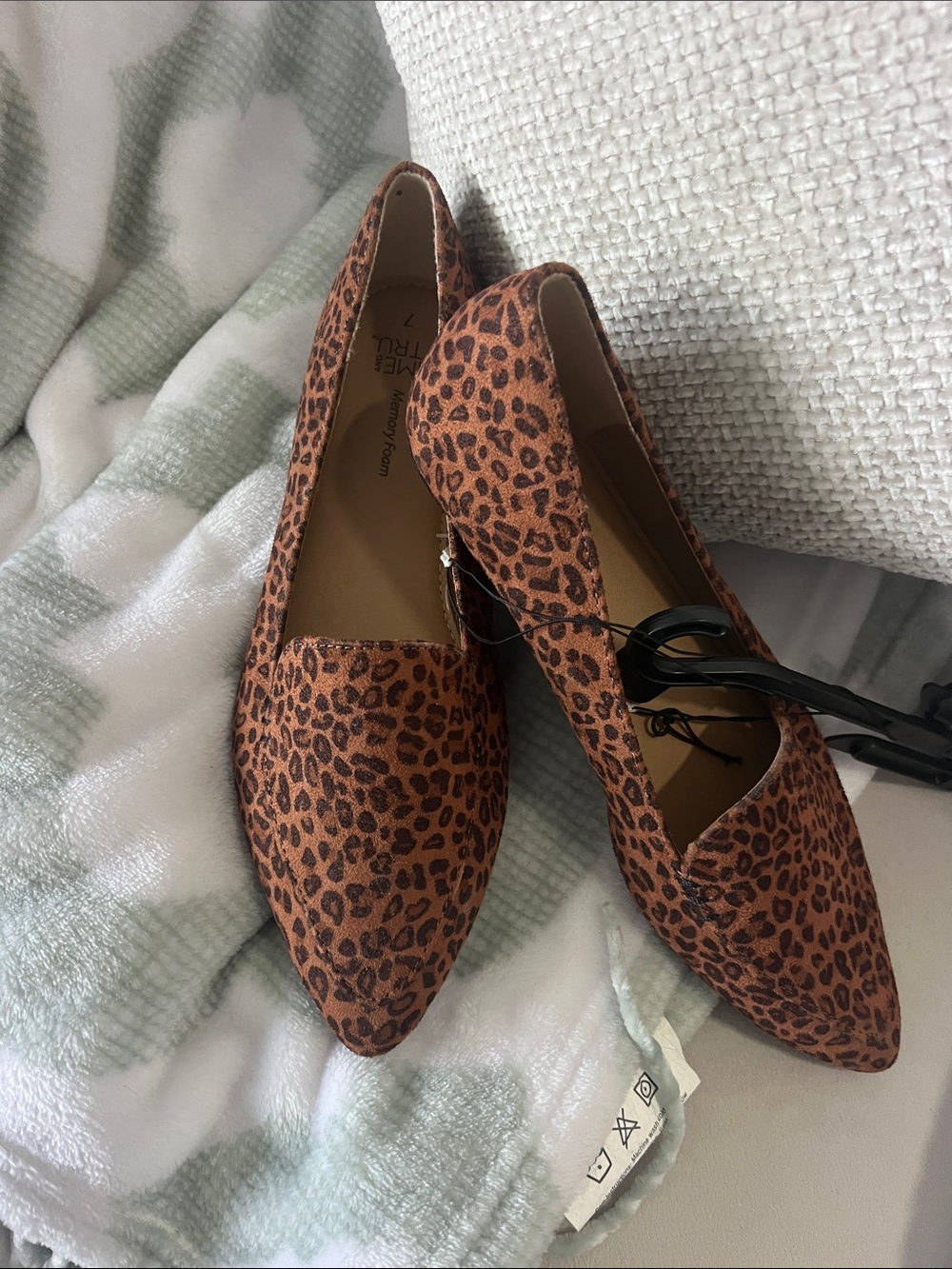 Time and Tru Leopard-Print Pointed Toe Flats - Brown/Black